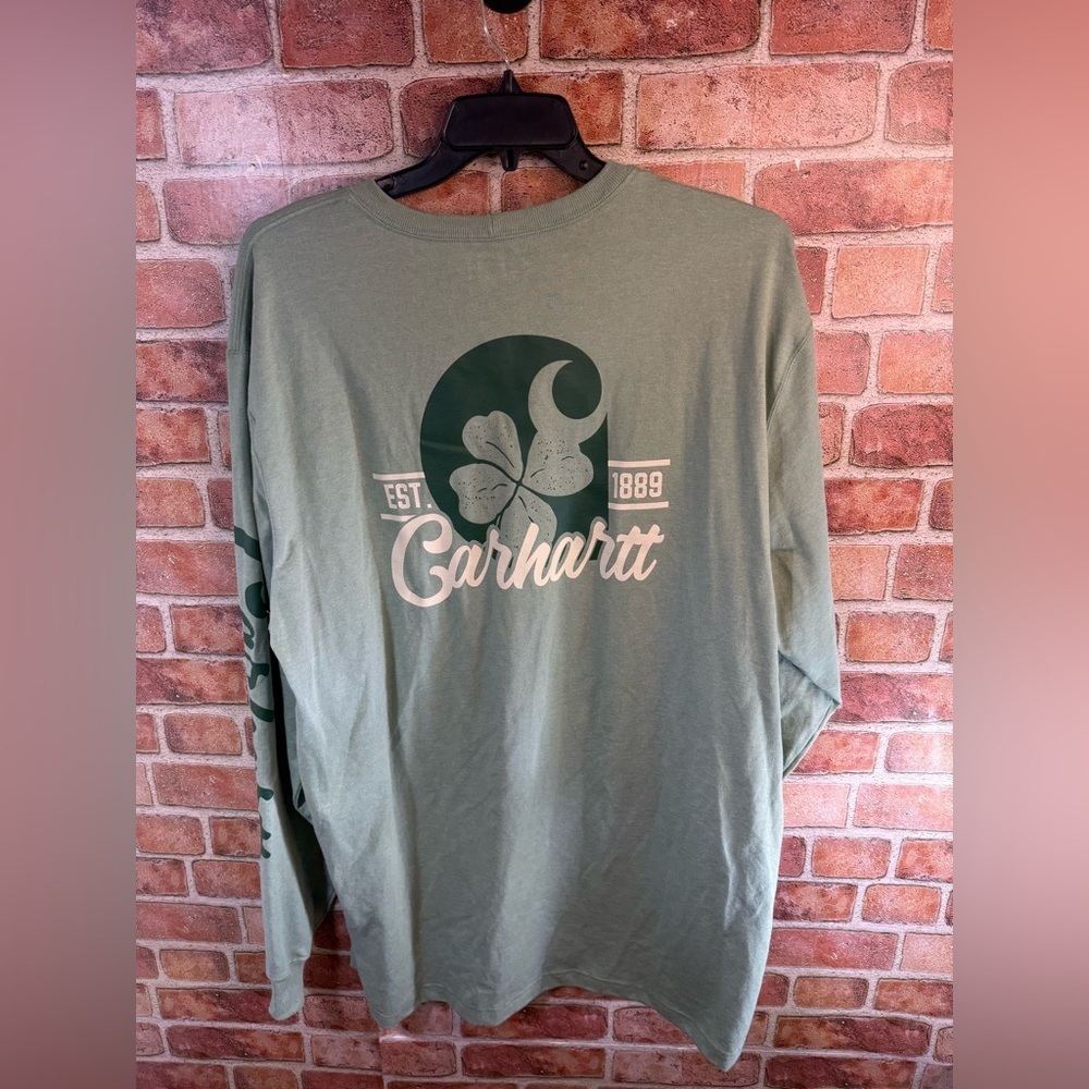 Carhartt Men's Olive Graphic Long Sleeve cotton blend Tee sz XL tall